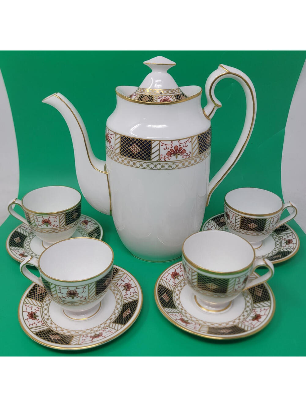 Royal Crown Derby Derby Border A.1253 Bone China Teapot Coffee Pot Cups Saucers